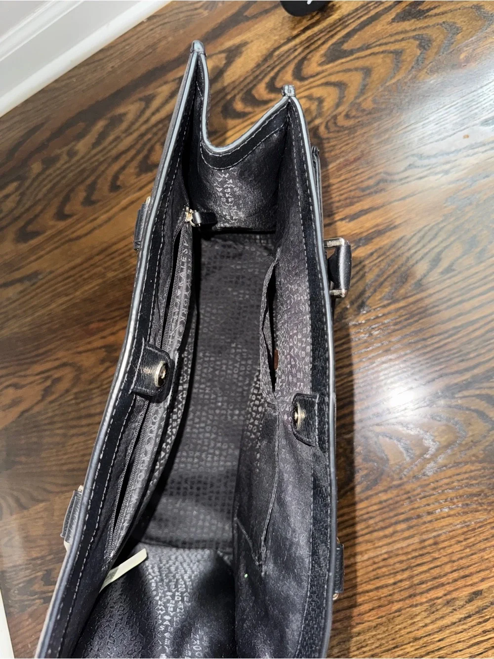 kate spade Black Leather Structured Tote with Gold Hardware